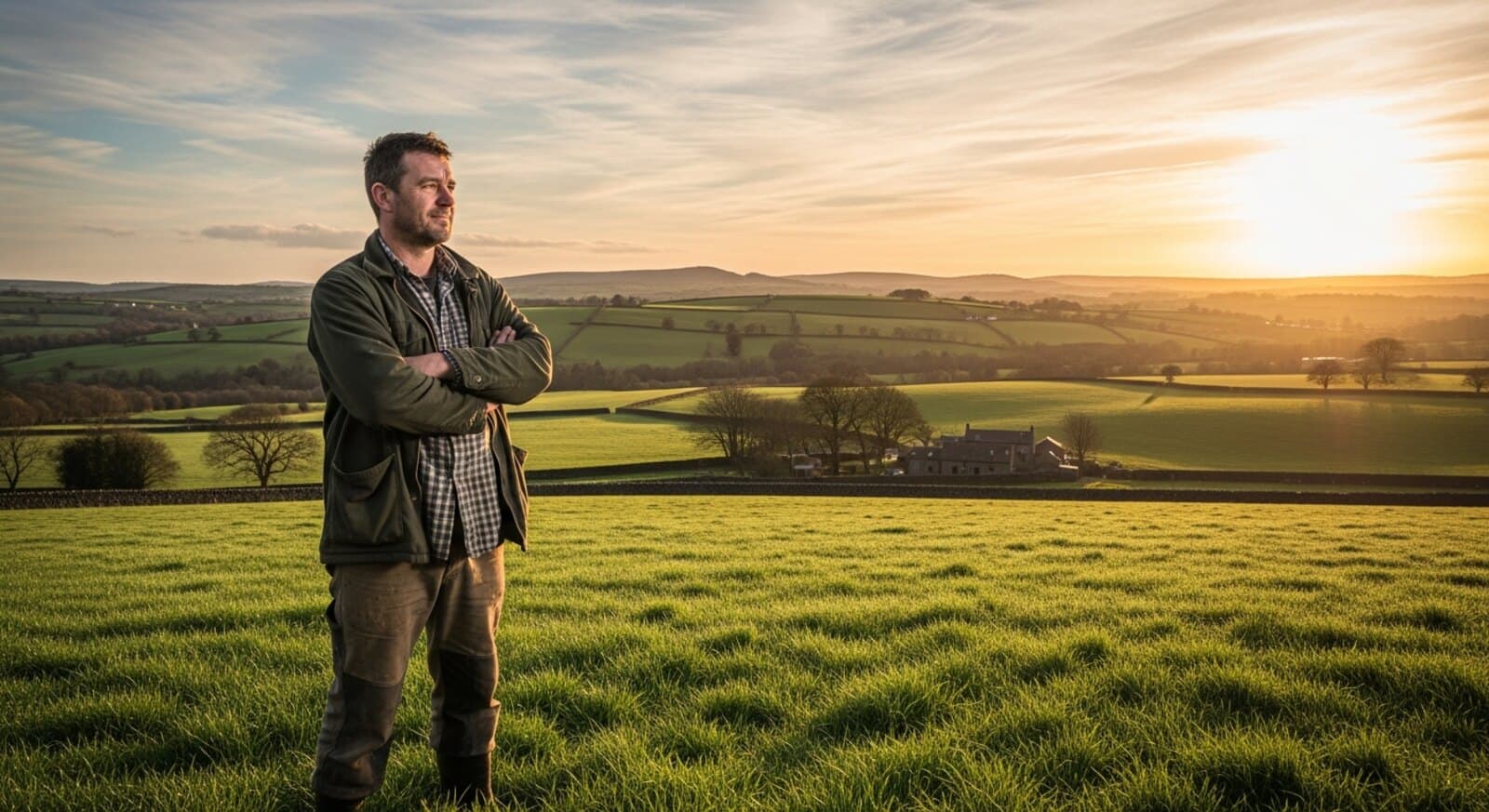 UK farmland at golden hour